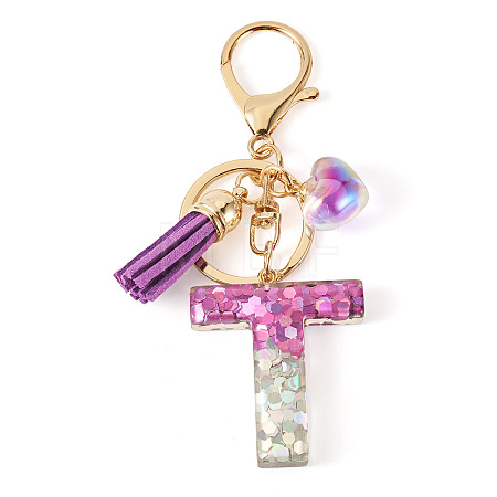 Alloy Resin Heart Keychains KEYC-TADJ0002-01G-T-1