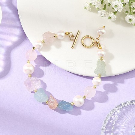 Raw Rough Natural Rose Quartz & Morganite Beaded Bracelets for Women BJEW-JB14295-1