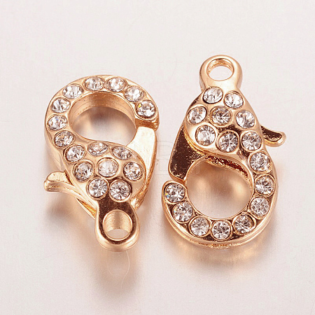 Alloy Glass Rhinestone Lobster Claw Clasps X-ZIRC-F022-63RG-1