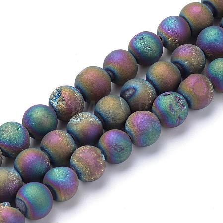 Electroplated Natural Druzy Geode Agate Bead Strands G-R345-8mm-59-1