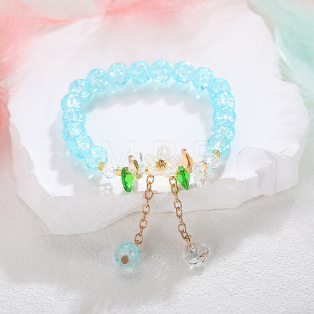 Daisy Crackle Glass Round Beaded Stretch Bracelets FS-WG28140-03-1