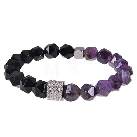 Natural Amethyst & Obsidian Beaded Stretch Bracelets for Men LN1122-6-1