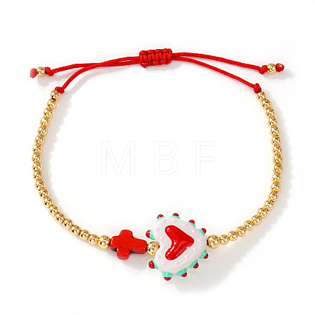 Heart Handmade Lampwork & Cross Synthetic Turquoise Bead Braided Bracelets IA3546-5-1