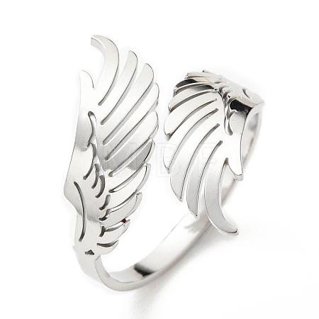 Non-Tarnish 304 Stainless Steel Double Wing Open Cuff Ring RJEW-F149-01P-1