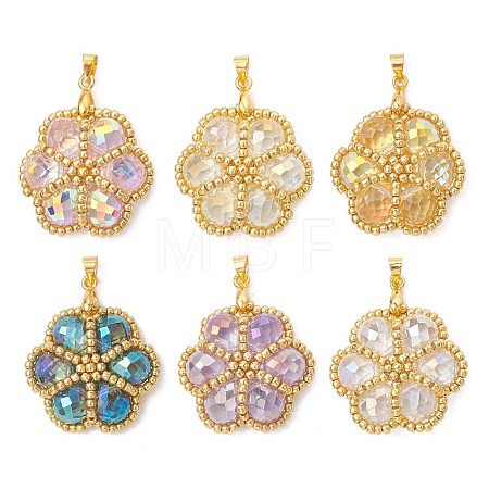 6Pcs 6 Colors Seed Beads & Glass Beaded Pendants PALLOY-MZ01299-1