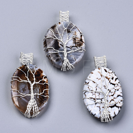 Natural Fire Agate Wire Wrapped Big Pendants G-N326-70-1