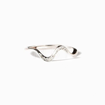 Wave Shaped 925 Sterling Silver Micro Pave Clear Cubic Zirconia Finger Rings FS-WG6021D-03-1