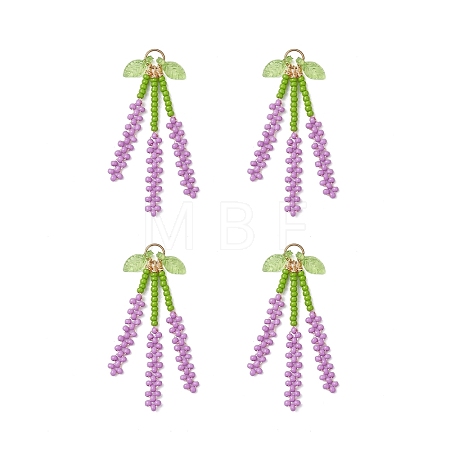 Glass Seed Beaded Lavender Pendants PALLOY-MZ01198-1