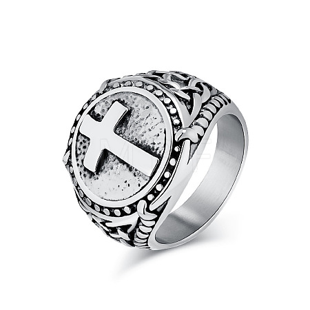 Stainless Steel Cross Signet Rings PW-WG22383-06-1