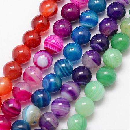 Natural Striped Agate/Banded Agate Bead Strands G-K166-13-12mm-1