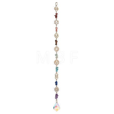 Chakra Natural & Synthetic Gemstone Chip Hanging Suncatchers HJEW-JM02361-1