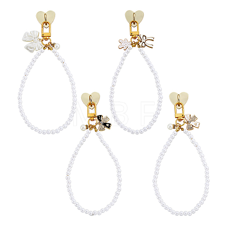 4Pcs Bowknot Alloy & Resin Imitation Pearl Pendant Decorations HJEW-PH02435-1