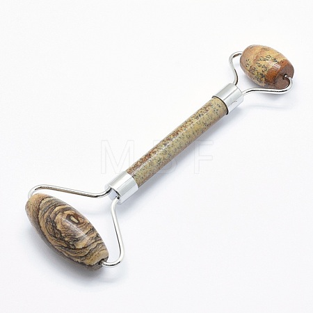 Natural Picture Jasper Brass Face Massager MRMJ-G009-13P-1