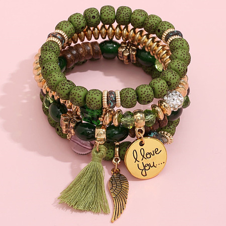 Bohemin Style Natural Moon and Star Xingyue Bodhi Beads Stretch Bracelet Set WG2BA1D-07-1