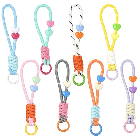 8Pcs 8 Styles Colorful Heart-Shaped Polyester Knot Pendant Decorations ST-CJ0028-14-1