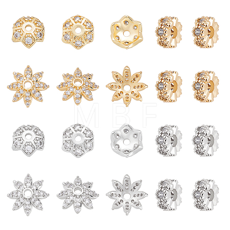 24Pcs 6 Styles Brass Clear Cubic Zirconia Spacer Beads KK-CA0003-63-1