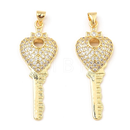 Rack Plating Brass Micro Pave Clear Cubic Zirconia Pendants KK-M253-08G-1