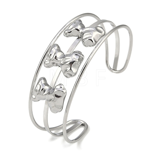 Non-Tarnish 304 Stainless Steel Wide Hollow Bowknot Open Cuff Bangles BJEW-Q348-04P-03-1