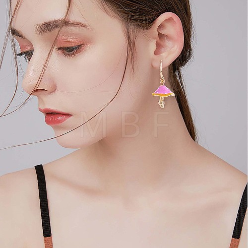 Enamel Mushroom Dangle Stud Earrings JE987D-1