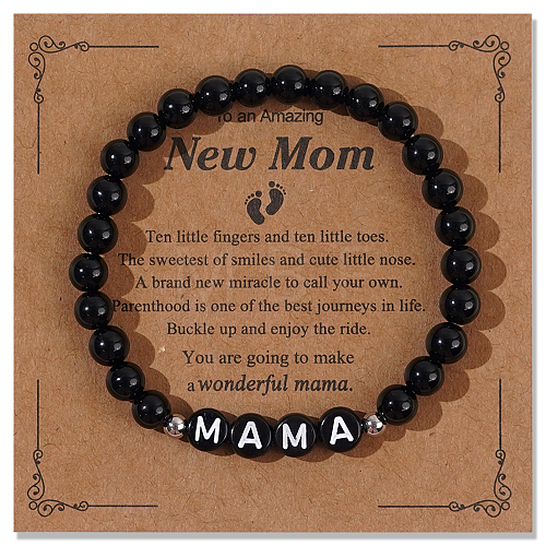 6mm Black Glass Beads Stretch Bracelets for Mother's Day Gift OP0581-1