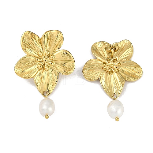 PVD Vacuum Plating 304 Stainless Steel Flower Stud Earrings EJEW-Z075-06G-1