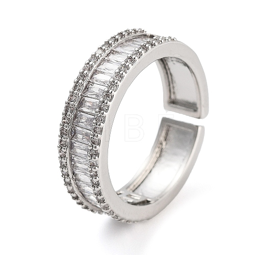 Rack Plating Brass Micro Pave Cubic Zirconia Open Cuff Rings for Women RJEW-C080-06P-1