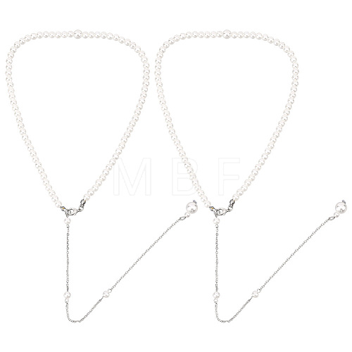 Fingerinspire 2Pcs Plastic Imitation Pearl Beaded Backdrop Necklace Body Chain NJEW-FG0001-03-1