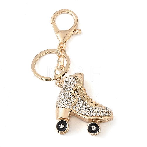 Golden Zinc Alloy with Rhinestone Ice Skates Keychain DIY-B075-01G-01-1