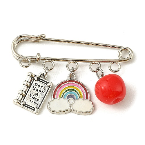 Apple Book Rainbow Alloy Enamel & Resin Pendant Brooches for Teacher's Day JEWB-TA00017-02-1