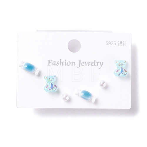 Bling Bear & Candy & Round Resin Stud Earrings Set for Girl Women EJEW-D278-13S-01-1