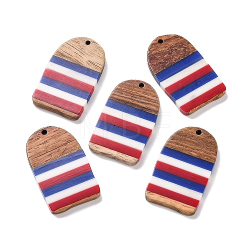 Independence Day Opaque Striped Resin & Walnut Wood Pendants RESI-U010-02Y-1