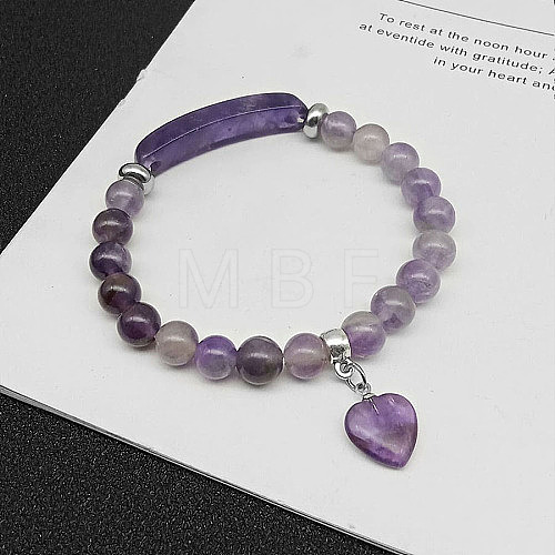 Natural Amethyst Charm Stretch Bracelets for Women Men JX9196-8-1