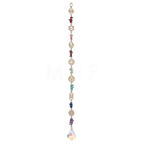 Chakra Natural & Synthetic Gemstone Chip Hanging Suncatchers HJEW-JM02361-1