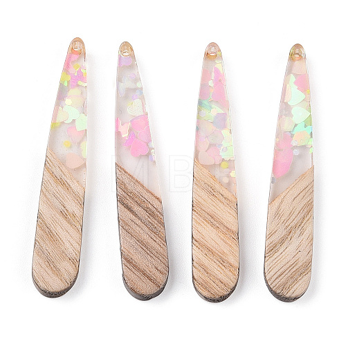 Transparent Resin & White Wood Pendants RESI-N039-30-1