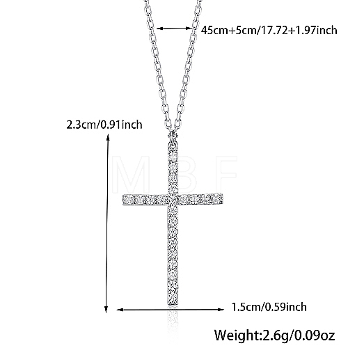 Cross Rhodium Plated 925 Sterling Silver Micro Pave Clear Cubic Zirconia Pendant Necklaces RV3627-1-1