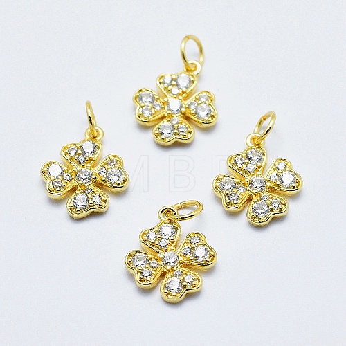 Brass Micro Pave Clear Cubic Zirconia Charms ZIRC-J040-07G-NR-1