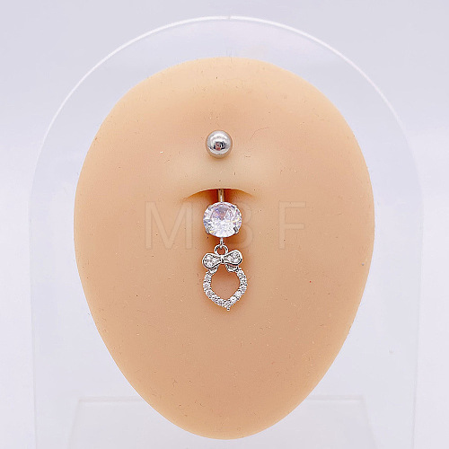 304 Stainless Steel Micro Pave Cubic Zirconia Belly Rings WGADED5-36-1