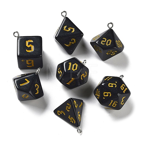 7Pcs 7 Styles Opaque Resin Polyhedral Dice Pendants Set RESI-A029-01C-1