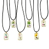 Transparent Resin Rectangle with Dried Flower Inner Pendant Black Waxed Cord Necklaces NJEW-JN06333-2
