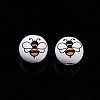 Bees Theme Printed Wooden Beads WOOD-D006-05-4