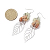 Leaf 201 Stainless Steel Natural Quartz Crystal & Natural Prehnite & Natural Carnelian & Natural Sunstone Chip Dangle Earrings EJEW-JE06138-03-3