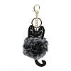 Cute Cat PU Leather & Imitate Rex Rabbit Fur Ball Keychain KEYC-C005-01F-1
