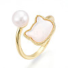 Brass & Natural Pearls Adjustable Open Cuff Rings for Women PEAR-N020-07J-1