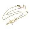 Brass Micro Pave Clear Cubic Zirconia Snake Wrapped Ankh Cross Pendant Necklaces NJEW-S446-01G-2