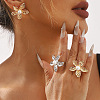 Flower Alloy Open Cuff Rings for Women RJEW-U028-01G-1