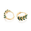 Brass Micro Pave Cubic Zirconia Leaf Hoop Earrings EJEW-T048-41C-G-2