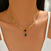 Vintage Stainless Steel Natural Black Onyx(Dyed & Heated) Rectangle Pendant Flat Snake Chain Necklaces for Women DM4995-1
