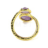 Round Natural Amethyst Open Cuff Rings RJEW-C087-02G-03-3