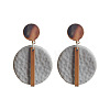 Flat Round with Rectangle Brass Polymer Clay Dangle Stud Earrings FS-WG657FE-01-4