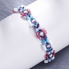 Flower Glass Seed Beaded Braided Bead Bracelets for Women Frineds BJEW-F493-10B-3